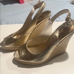 Lilly Pulitzer Gigi Gold Leather Wedge Espadrille Sandals Size 7